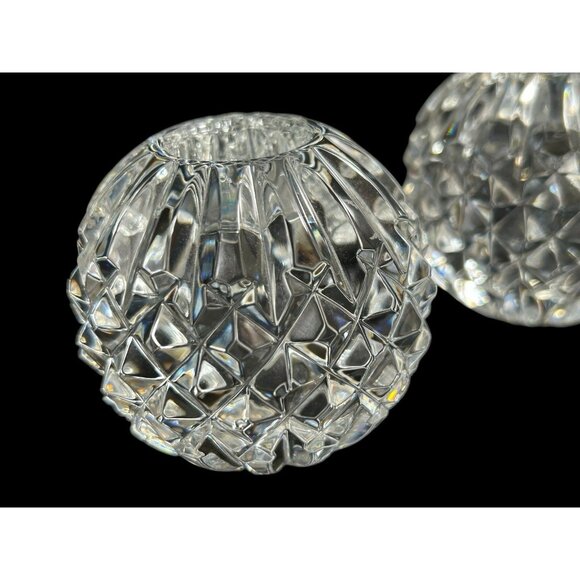 Vintage Pair Waterford Lismore Round Cut Crystal Candle Holders Signed - Picture 2 of 9
